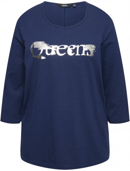 Ulla Popken Queens 3/4 Sleeve Graphic Tee Ink Blue - Bedruckte T-shirts für herren - 
