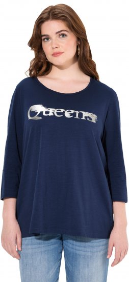 Ulla Popken Queens 3/4 Sleeve Graphic Tee Ink Blue - Bedruckte T-shirts für herren - 