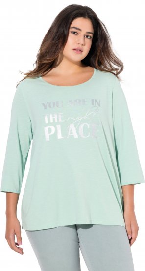 Ulla Popken Metallic Lettering 3/4 Sleeve Tee Mint Green - Bedruckte T-shirts für herren - 