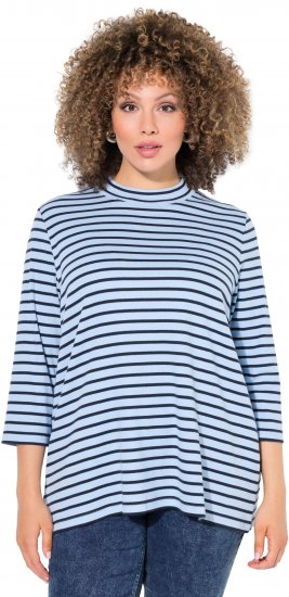 Ulla Popken Striped 3/4 Sleeve Turtleneck Tee Light Blue - Bedruckte T-shirts für herren - 