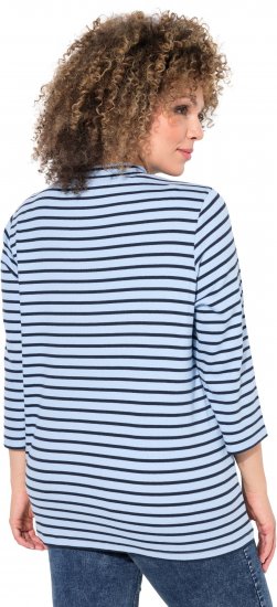 Ulla Popken Striped 3/4 Sleeve Turtleneck Tee Light Blue - Bedruckte T-shirts für herren - 