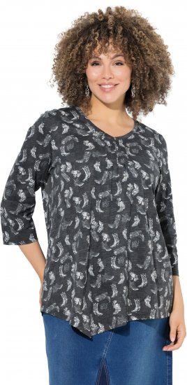 Ulla Popken Asymmetric Cowboy Boot Print Tee Black - Bedruckte T-shirts für herren - 