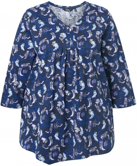 Ulla Popken Asymmetric Cowboy Boot Print Tee Dark Blue - Bedruckte T-shirts für herren - 