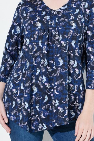 Ulla Popken Asymmetric Cowboy Boot Print Tee Dark Blue - Bedruckte T-shirts für herren - Bedruckte Damen-T-Shirts