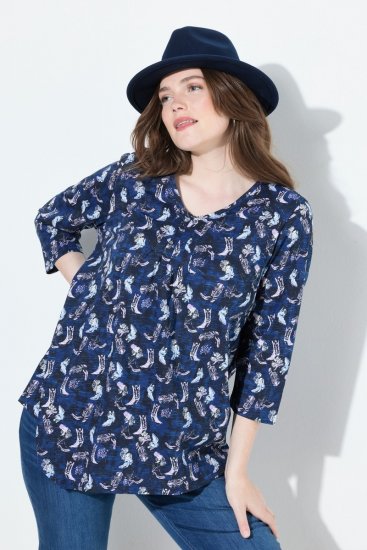 Ulla Popken Asymmetric Cowboy Boot Print Tee Dark Blue - Bedruckte T-shirts für herren - Bedruckte Damen-T-Shirts