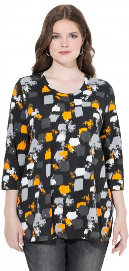 Ulla Popken Graphic Print 3/4 Sleeve Tee Black - Bedruckte T-shirts für herren - 