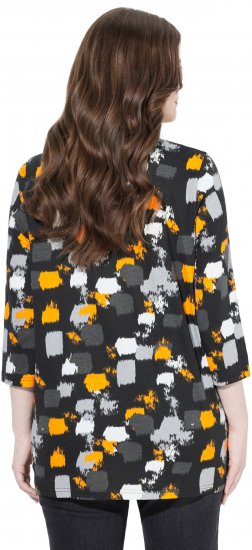 Ulla Popken Graphic Print 3/4 Sleeve Tee Black - Bedruckte T-shirts für herren - 