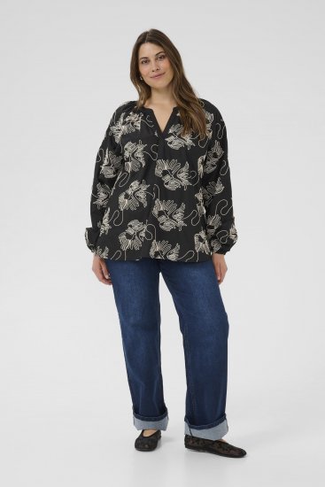 Kaffe Curve Kimmie Blouse Black Chalk Embroidery - Blusen - 