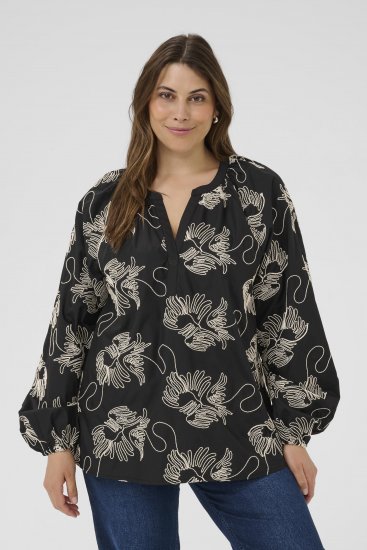 Kaffe Curve Kimmie Blouse Black Chalk Embroidery - Blusen - 