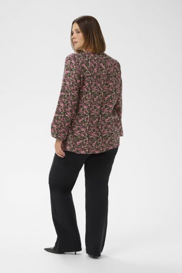 Kaffe Curve Belle Blouse Pink Black Graphic Flower - Blusen - 