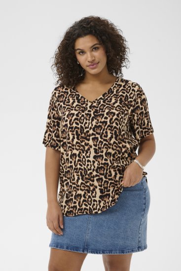 Kaffe Curve Ami Short Sleeve Blouse Printed Leopard - Blusen & Tuniken - 