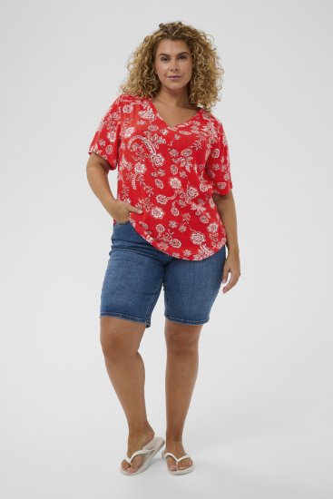 Kaffe Curve Ami Short Sleeve Blouse Printed Poppy Red - Blusen & Tuniken - 