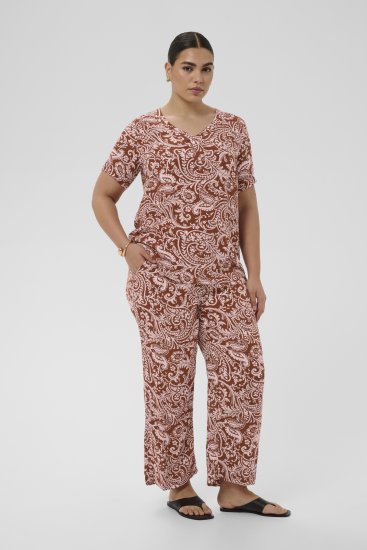 Kaffe Curve Ami Short Sleeve Blouse Printed Henna Brown - Blusen & Tuniken - 