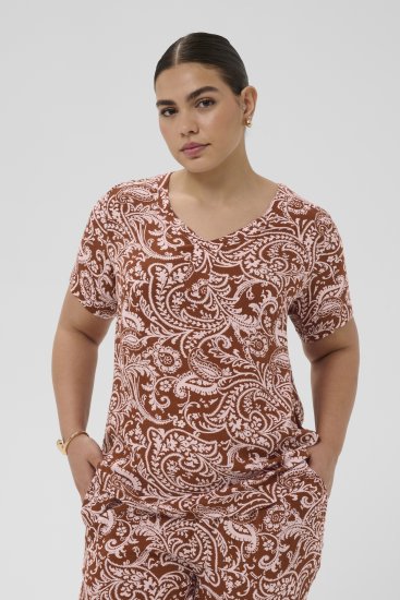 Kaffe Curve Ami Short Sleeve Blouse Printed Henna Brown - Blusen & Tuniken - 