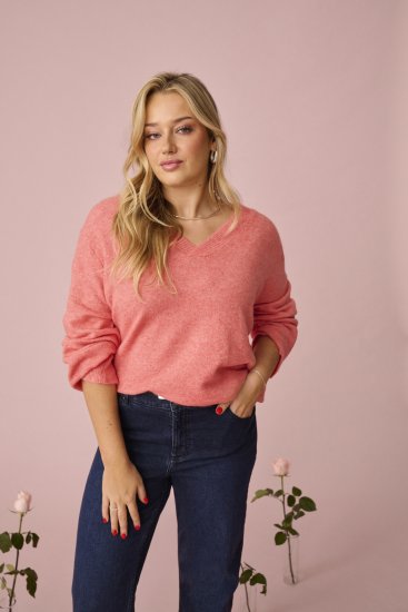 Kaffe Curve Jilanda V-Neck Pullover Red - Pullover & Strickmode - 