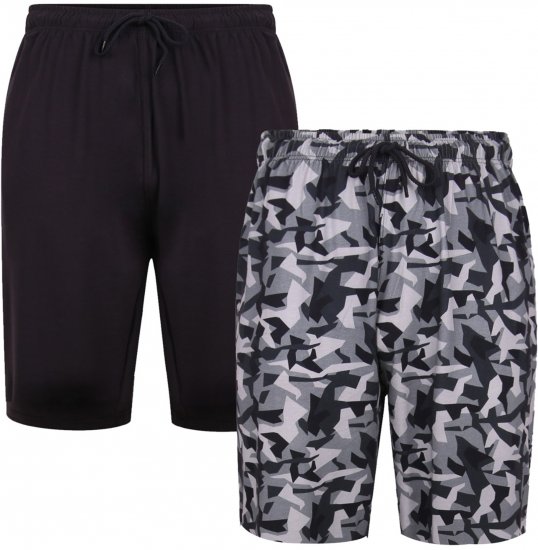 Kam Jeans Twin Pack Shorts Camo/Plain Black - Jogginghosen für herren - Jogginghosen für Herren in großen Größen