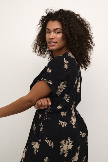 Kaffe Curve Jenna Kleid Schwarz/Brown Flower Print - Kleider - 