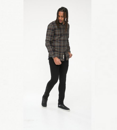 D555 Destin Checked Long Sleeve Shirt Black/Tan Check - Langärmlige hemden - 