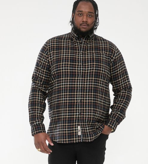 D555 Destin Checked Long Sleeve Shirt Black/Tan Check - Langärmlige hemden - 