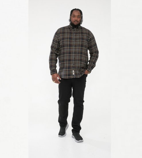 D555 Destin Checked Long Sleeve Shirt Black/Tan Check - Langärmlige hemden - 