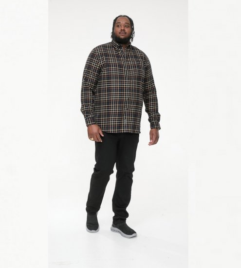 D555 Destin Checked Long Sleeve Shirt Black/Tan Check - Langärmlige hemden - 