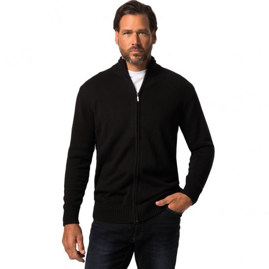 JP1880 Cardigan Knitted with Zipper Black TALL - HERRENBEKLEIDUNG MT-6XLT - Langgrößen für Herren