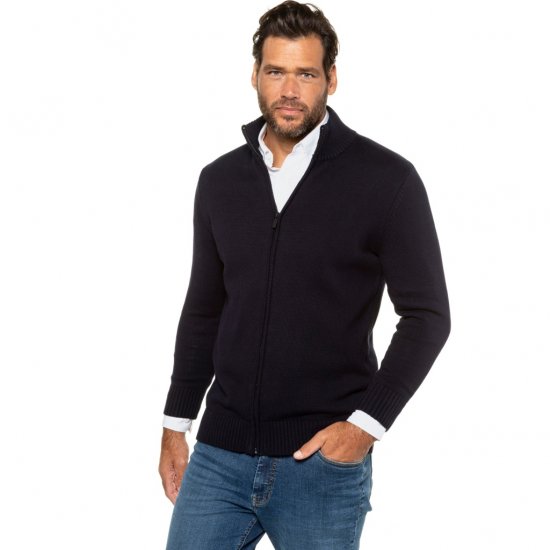 JP1880 Cardigan Knitted with Zipper Navy TALL - HERRENBEKLEIDUNG MT-6XLT - Langgrößen für Herren