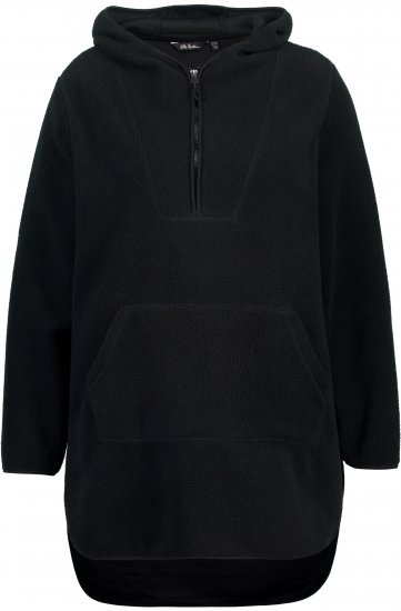Ulla Popken Teddy Fleece Hooded Zip Neck Sweatshirt Black - Hoodies & Sweatshirts - 