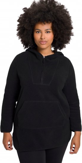 Ulla Popken Teddy Fleece Hooded Zip Neck Sweatshirt Black - Hoodies & Sweatshirts - 