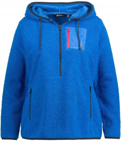 Ulla Popken Teddy Fleece Partial Zip Hoodie Royal Blue - Hoodies & Sweatshirts - 