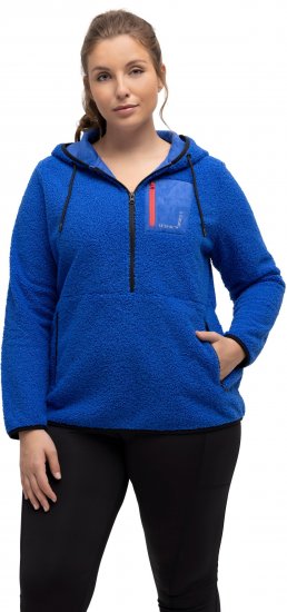 Ulla Popken Teddy Fleece Partial Zip Hoodie Royal Blue - Hoodies & Sweatshirts - 