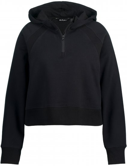 Ulla Popken Ribbed Inset Zip Collar Hoodie Black - Hoodies & Sweatshirts - 