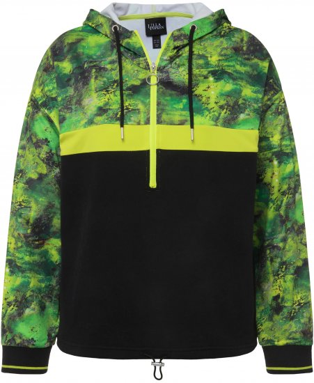Ulla Popken Mineral Print Quick Dry Hoodie Black - Hoodies & Sweatshirts - 