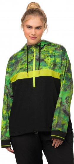 Ulla Popken Mineral Print Quick Dry Hoodie Black - Hoodies & Sweatshirts - 