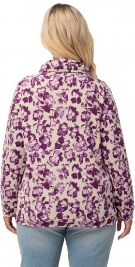 Ulla Popken Floral Print Drawstring Collar Hoodie Vanilla - Hoodies & Sweatshirts - 
