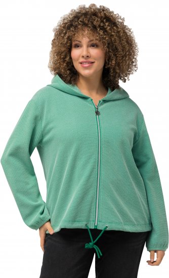 Ulla Popken Drawstring Hem Two-Tone Knit Hoodie Emerald Green - Hoodies & Sweatshirts - 