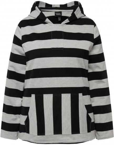 Ulla Popken Mixed Stripe Long Sleeve Hoodie Black - Hoodies & Sweatshirts - Kuschelige Sweatshirts & Strick