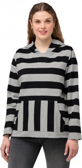 Ulla Popken Mixed Stripe Long Sleeve Hoodie Black - Hoodies & Sweatshirts - Kuschelige Sweatshirts & Strick