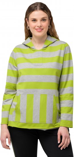 Ulla Popken Mixed Stripe Long Sleeve Hoodie Apple Green - Hoodies & Sweatshirts - Kuschelige Sweatshirts & Strick