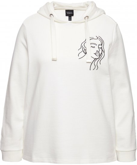 Ulla Popken Face Graphic Long Sleeve Hoodie Off-White - Hoodies & Sweatshirts - Kuschelige Sweatshirts & Strick