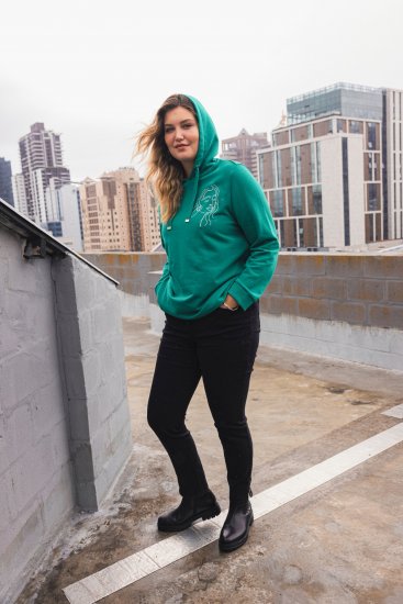 Ulla Popken Face Graphic Long Sleeve Hoodie Emerald Green - Hoodies & Sweatshirts - Kuschelige Sweatshirts & Strick