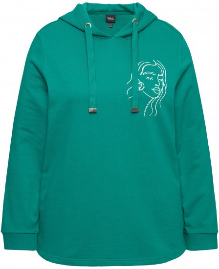 Ulla Popken Face Graphic Long Sleeve Hoodie Emerald Green - Hoodies & Sweatshirts - Kuschelige Sweatshirts & Strick