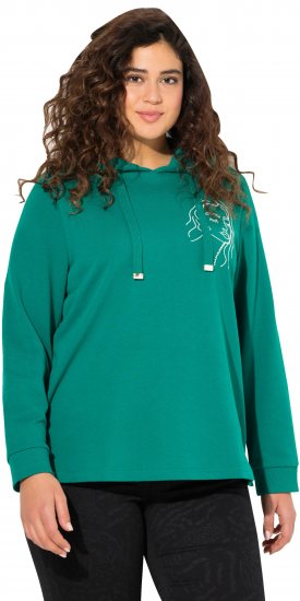 Ulla Popken Face Graphic Long Sleeve Hoodie Emerald Green - Hoodies & Sweatshirts - Kuschelige Sweatshirts & Strick