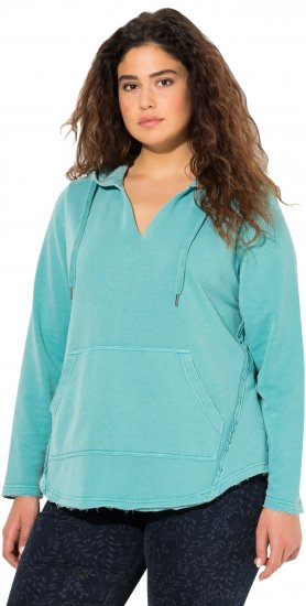 Ulla Popken Open Edged Long Sleeve V-Neck Hoodie Mint Green - Hoodies & Sweatshirts - 