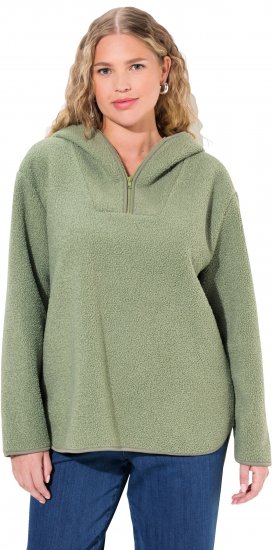 Ulla Popken Teddy Plush Long Sleeve Hoodie Sage Green - Hoodies & Sweatshirts - Kuschelige Sweatshirts & Strick