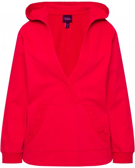 Ulla Popken Plunge Neck Long Sleeve Hoodie Salsa Red - Hoodies & Sweatshirts - 