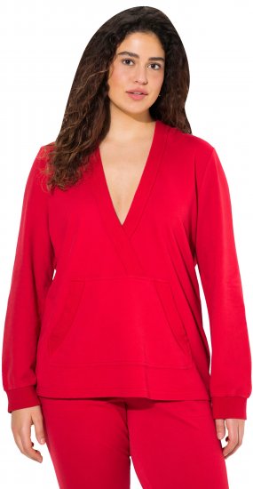 Ulla Popken Plunge Neck Long Sleeve Hoodie Salsa Red - Hoodies & Sweatshirts - 