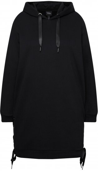 Ulla Popken Longline Lace Up Hoodie Black - Hoodies & Sweatshirts - 