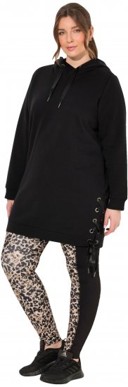 Ulla Popken Longline Lace Up Hoodie Black - Hoodies & Sweatshirts - 