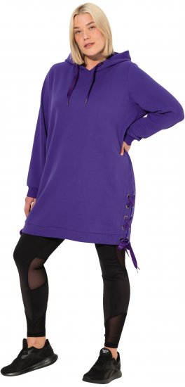 Ulla Popken Longline Lace Up Hoodie Purple - Hoodies & Sweatshirts - 